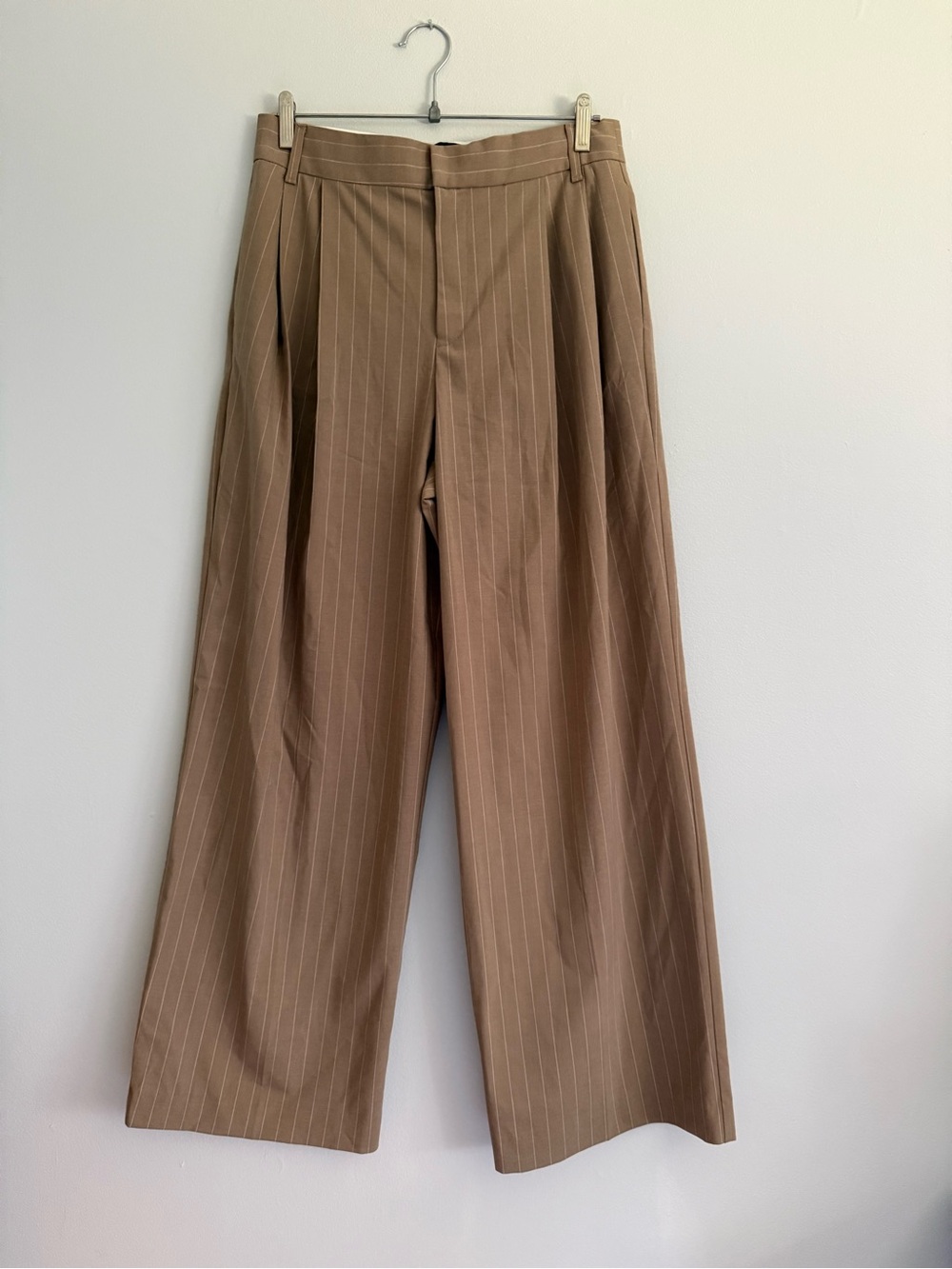 Zara Tan Pinstripe Wide-Leg Trousers